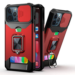 iPhone 15 Multi-Functional Card Magnetic Ring Stand Hybrid Camera Case Cover