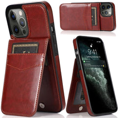 iPhone 15 Luxury Vertical Magnetic Button Card ID Holder PU Leather Case Cover