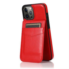 iP15 Pro Max Luxury Vertical Magnetic Button Card ID Holder PU Leather Case Cover