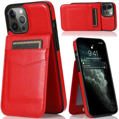 iPhone 15 Luxury Vertical Magnetic Button Card ID Holder PU Leather Case Cover