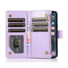 iPhone 15 Luxury Wallet Card ID Zipper Money Holder Case Cover